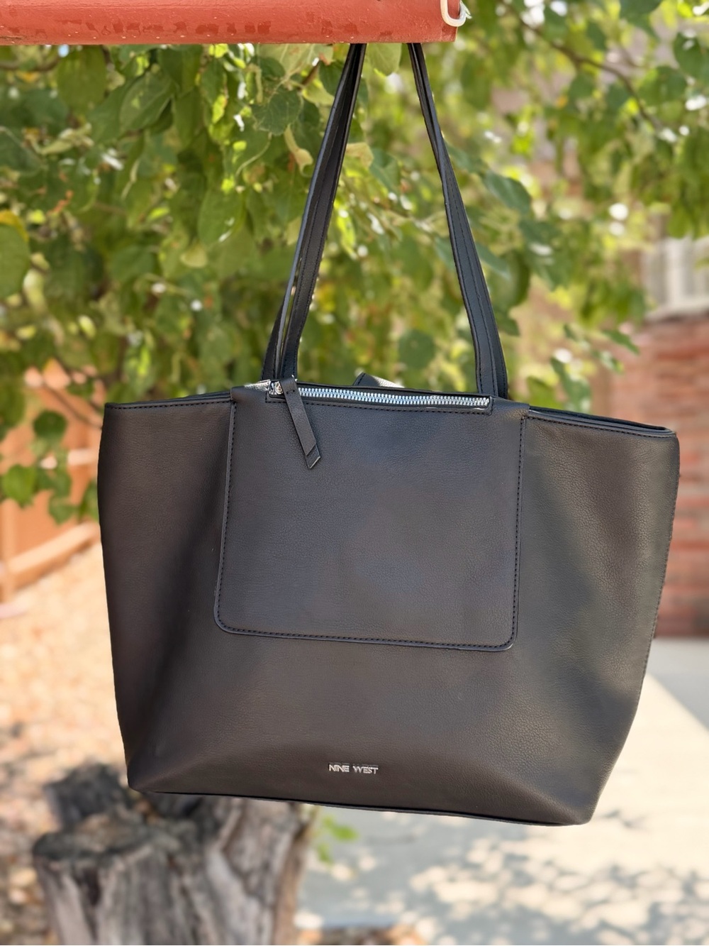Nine West Black Tote with Front Slip Pocket